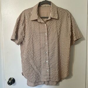 Entro Beige and White Striped Button Down Shirt